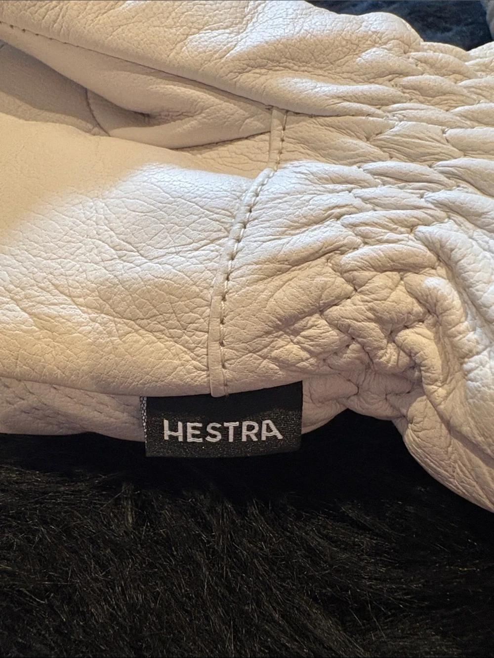 Hestra Cream Leather Box Mittwith Logo Cuff Removable Interior